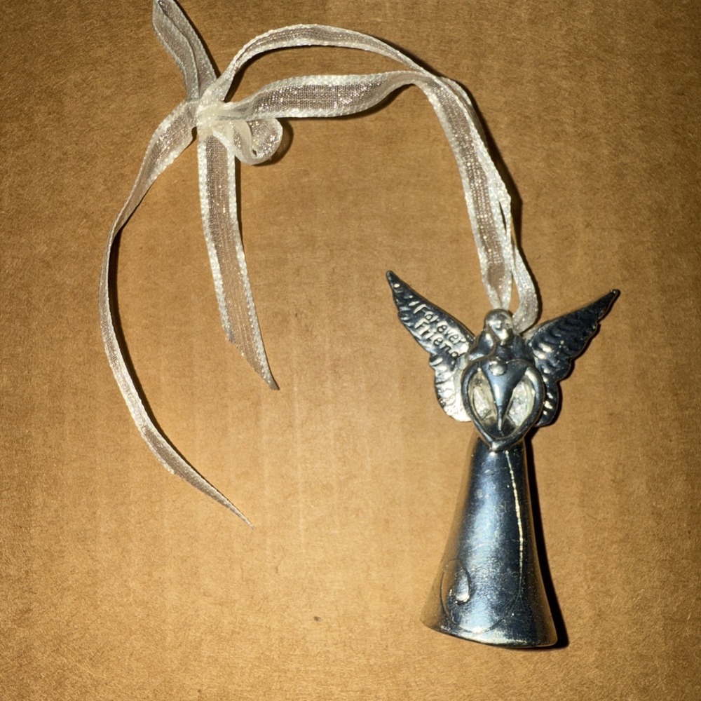 Serenity Silver Metal Friendship Angel Ornament Bell Forever Friend - Picture 3 of 8